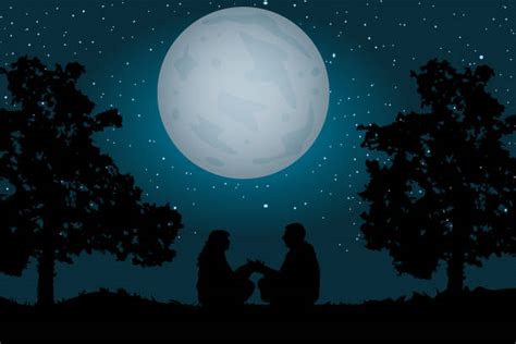 Moonlight Silhouettes Of A Boy And Girl Illustrations Royalty Free