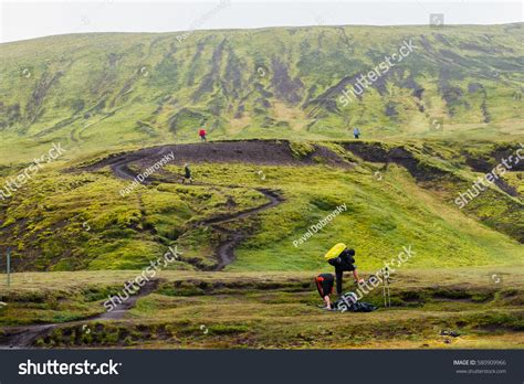 Trekking Through Icelandic Highlands Along Laugavegur Stock Photo