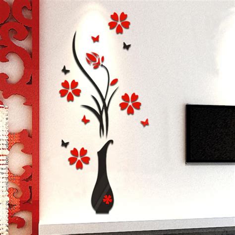 3d Flower Wall Stickers For Living Room Bedroom Home Diy Vase Flower
