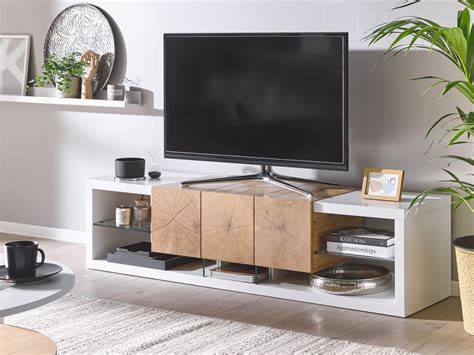 tv möbel weiss heller holzfarbton 160 x 42 x 40 cm fulerton beliani ch