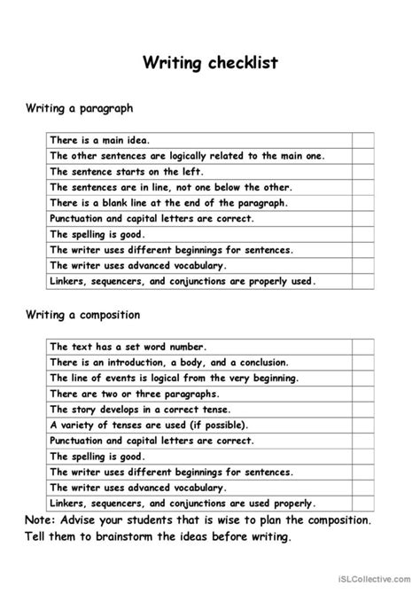 Writing Checklist English Esl Worksheets Pdf And Doc