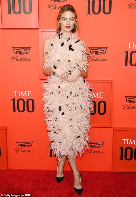 Martha Hunt Stuns In Eccentric Pale Pink Feathered Outfit At The Time