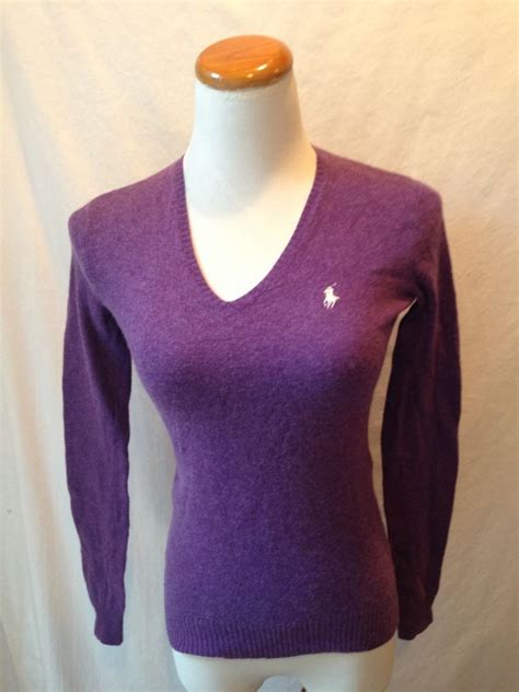 ralph lauren polo purple cashmere blend vneck sweater small s purple