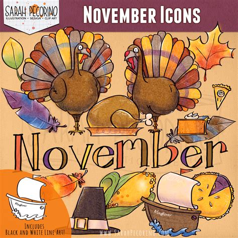 Sarah Pecorino Illustration Clip Art Set November Calendar Icons