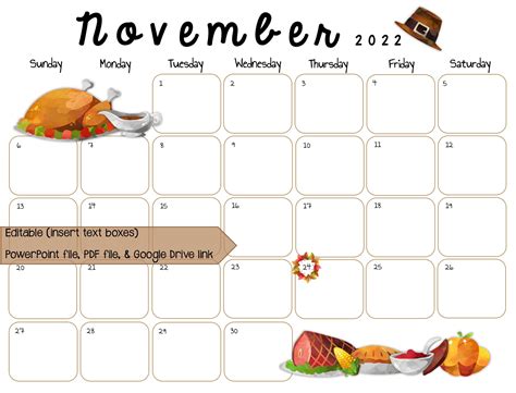 November 2022 Calendar Thanksgiving Theme Etsy