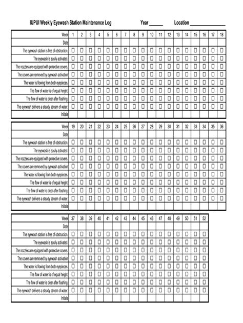 Here is preview of another sample visitor log template using ms word. IUPUI Weekly Eyewash Station Maintenance Log 2020 - Fill ...