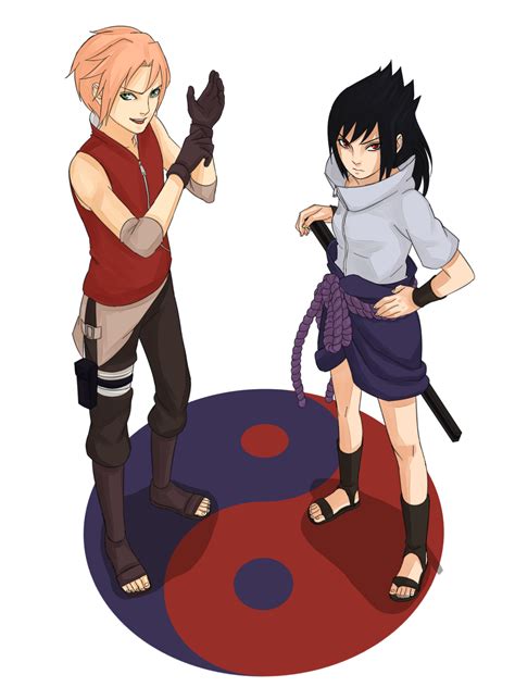 Haruno Sakura Uchiha Sasuke Naruto Naruto Series Highres Black Hair Genderswap