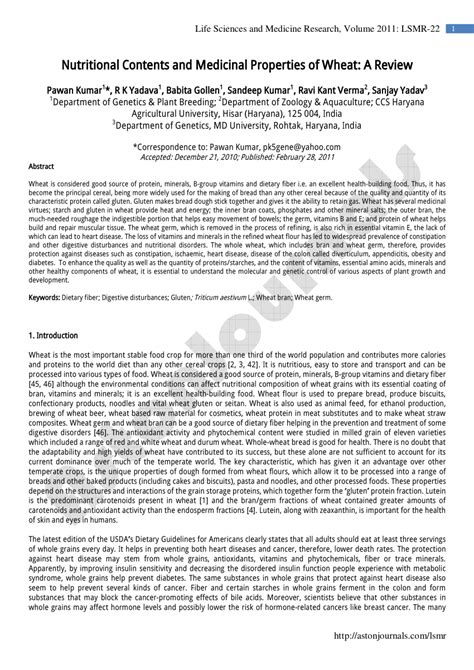 (PDF) Nutritional Contents and Medicinal Properties of Wheat: A Review