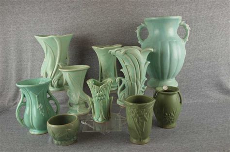 McCoy Pottery lot of 10 green vases