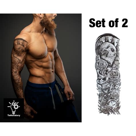 Men Temporary Tattoo Sleeve Set Of 2 Fake Tattoo Sleeve For Etsy Hong