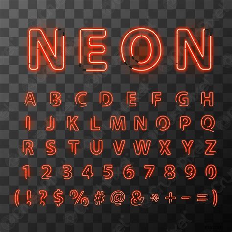 Bright Red Neon Letters Font On Transparent Background Stock Vector