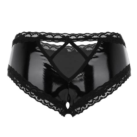 Womens Ladies Sexy Lingerie Panties Wetlook Leather Latex Open Crotch Pvc Crotchless Mini Briefs