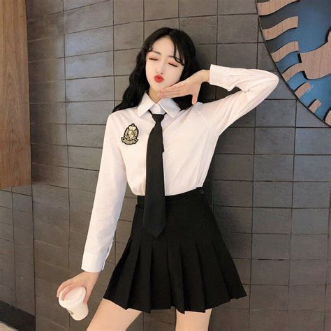 Female Shirt Tie College Wind Big Size Jk Korean Students 2020 Spring