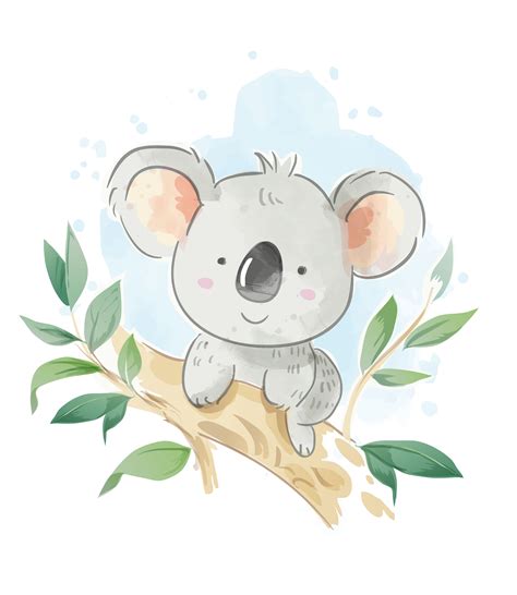 Cartoon Koala Sitting On The Tree Branch Illustration 678952 Vector Art