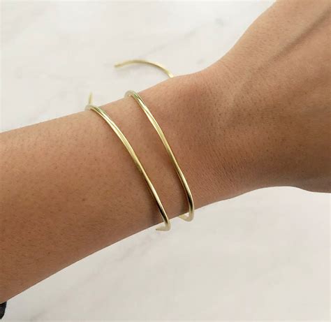 Simple Gold Minimal Cuff Bracelet Set Of 3 Gold Bracelet Etsy