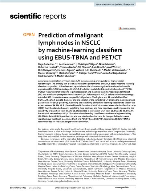 Pdf Prediction Of Malignant Lymph Nodes In Nsclc By Machine Learning