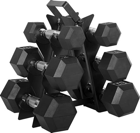 Cap Barbell 60 Pound Coated Hex Dumbbell Set With Dumbbell Stand Black