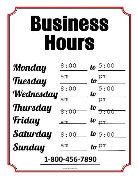40 Printable Business Hours Templates Word And Pdf