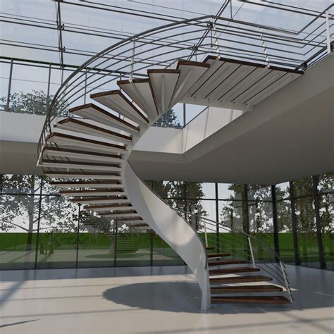 Modern Steel Stairs Curved Wooden Stringer Staircase With Railing