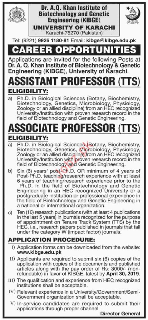 University Of Karachi Assistant Associate Professor Jobs Job