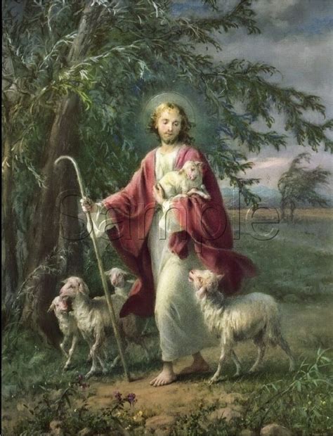 Vintage Jesus Christ Good Shepherd Lambs Sheep Catholic Religious Canvas Print Ebay