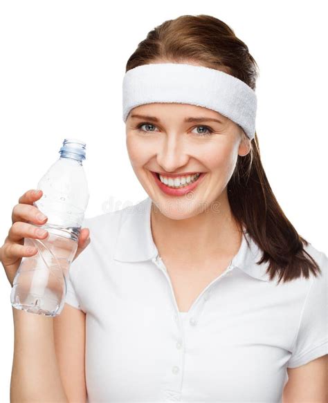 High Key Portrait Of Attractive Young Woman Drinking Water Isolated On