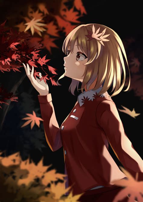Aki Shizuha Touhou Commentary Highres 1girl Autumn Leaves Blonde Hair Buttons Collared