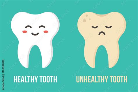 Two Flat Design Human Teeth Cartoon Characters Icons Happy Healthy