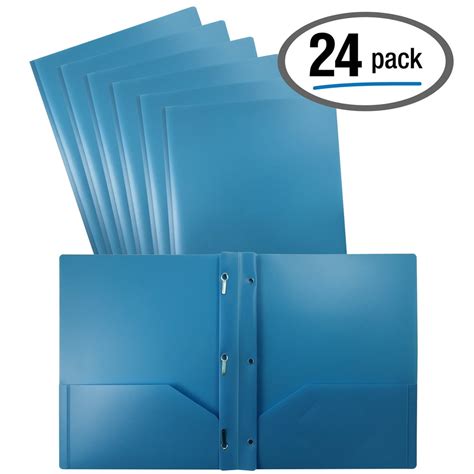 Better Office Products Light Blue Plastic 2 Pocket Folders With Prongs