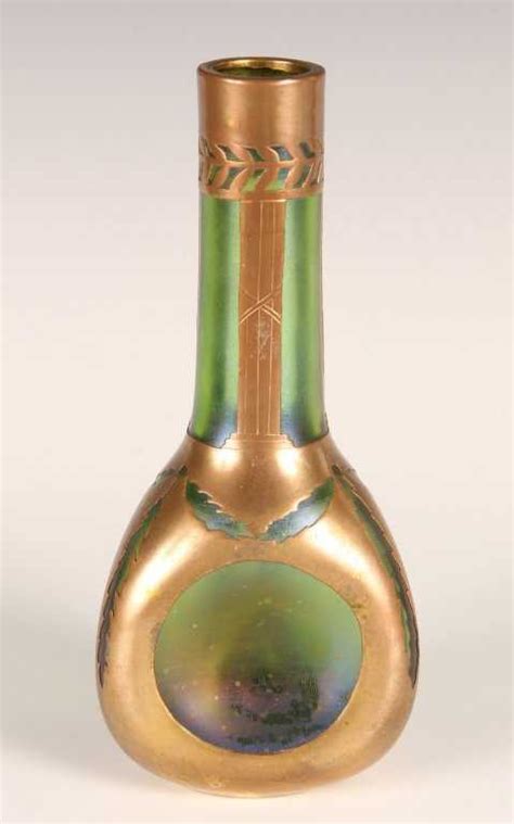 Austrian Secessionist Copper Overlay Art Glass Vase
