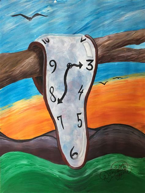 A Painting Of A Clock On A Tree Branch