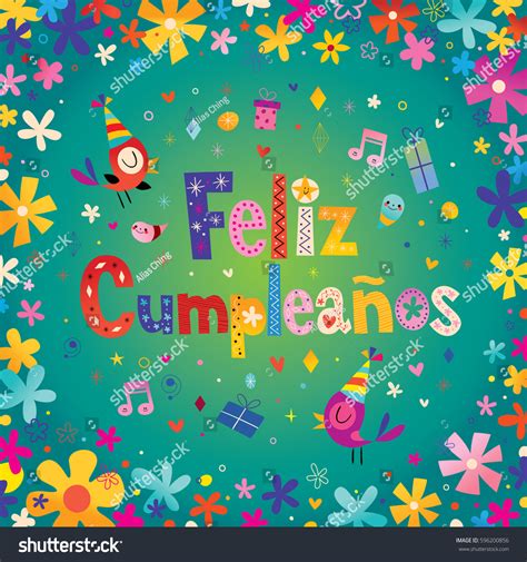 Feliz Cumpleanos Happy Birthday Spanish Greeting เวกเตอร์สต็อก ปลอด