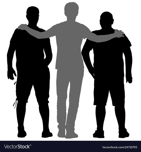 black silhouette three men stand embracing vector image