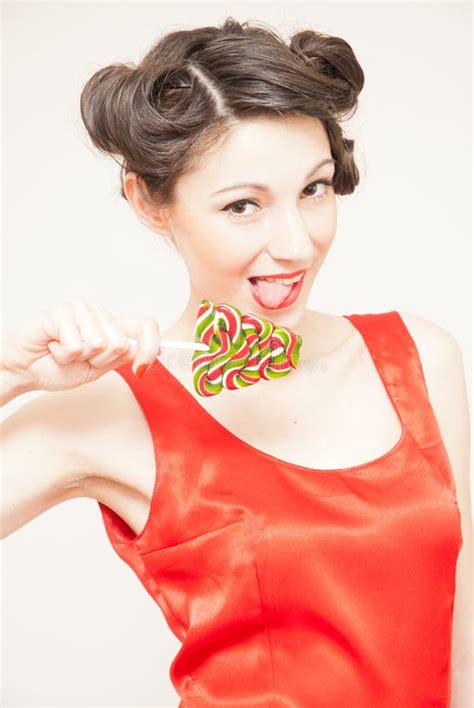 Funny Pin Up Girl And Lollipop Stock Photo Image Of Makeup Girl