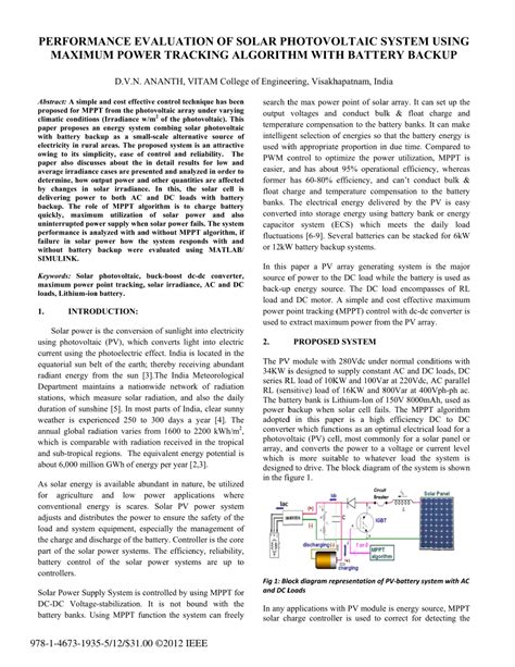 PDF Performance Evaluation Of Solar Photovoltaic System Using Maximum