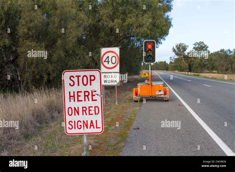 Roadwork Traffic Management Signs And Lights Stock Photo Alamy