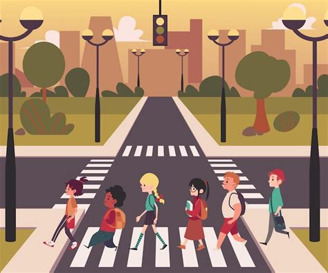 Premium Vector People Crossing Road Illustration Cartoon Flat