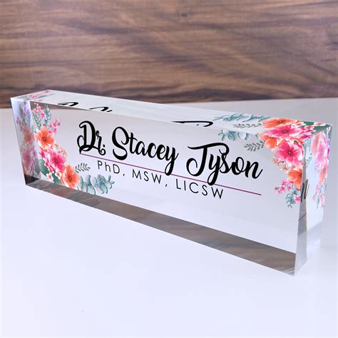Personalized Name Plate For Desk Flowers Wild Design On Clear Acrylic