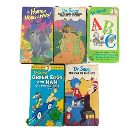 LOT OF 5 VHS Dr Seuss ABC The Cat In Hat Grinches The Cat Horton Green