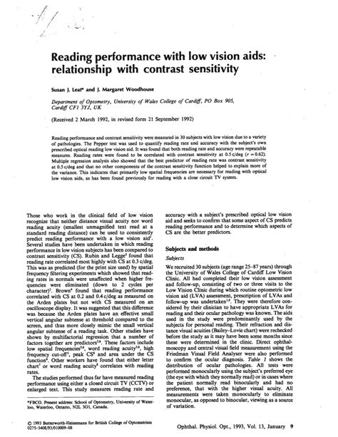 Pdf Reading Performance With Low Vision Aids Relationship With Contrast Sensitivity
