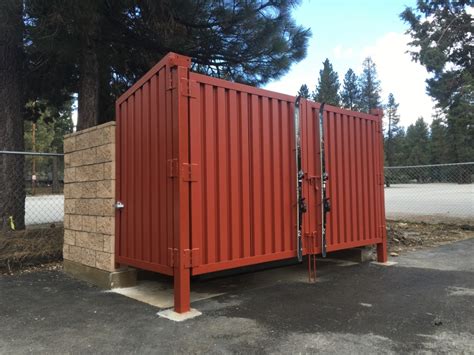 Garbage can shed garbage can storage sliding garage doors shed doors trash can storage outdoor insulating a shed snow cone machine bin store most of the trash can storage enclosures listed below can also be used as firewood enclosures. Fusion Metalworks - Trash Enclosure Gates