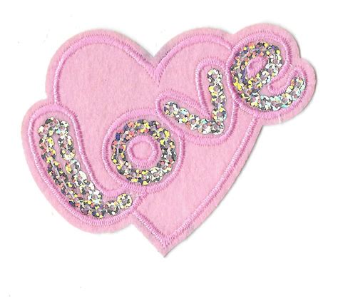 heart love valentines day pink w silver sequins iron on applique patch textile crafts