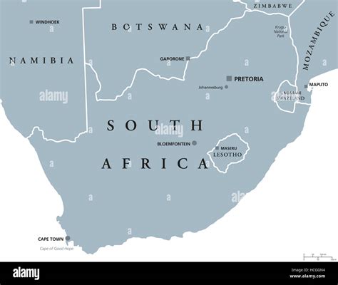 South Africa Political Map With The Capitals Pretoria Bloemfontein And