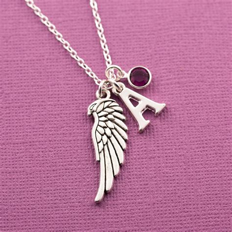 Personalized Angel Wing Necklace Memorial Jewelry Initial Etsy