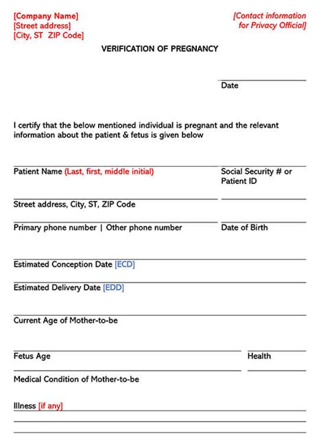 Free Pregnancy Verification Form Pdf Word Eforms Vrogue