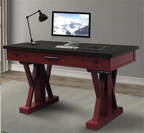 Americana Modern 56 Inch Power Lift Desk In Cranberry Finish By Parker