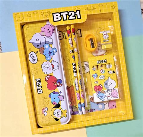 Cute Bts Bt21 Stationery Set For Kids Pack 6yellow
