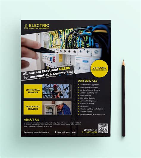 Electrician And Electrical Services Flyer Features Sizes 85×11 Print