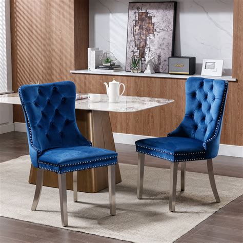 Btmway Velvet Dining Chairs Set Of 2 Solid Wood Upholstered Button