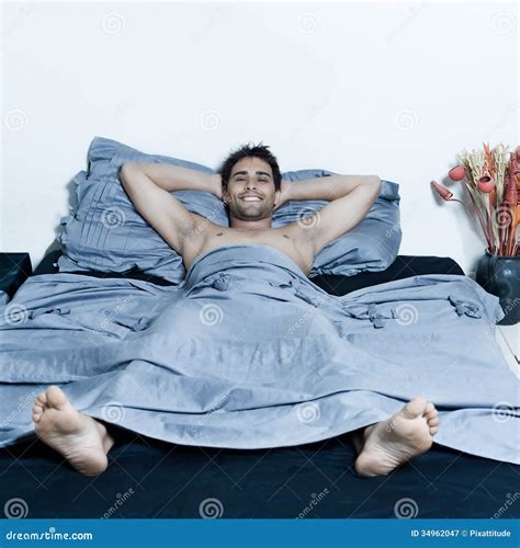 Handsome Man In A Bed Stock Image Image Of Camera Head 34962047